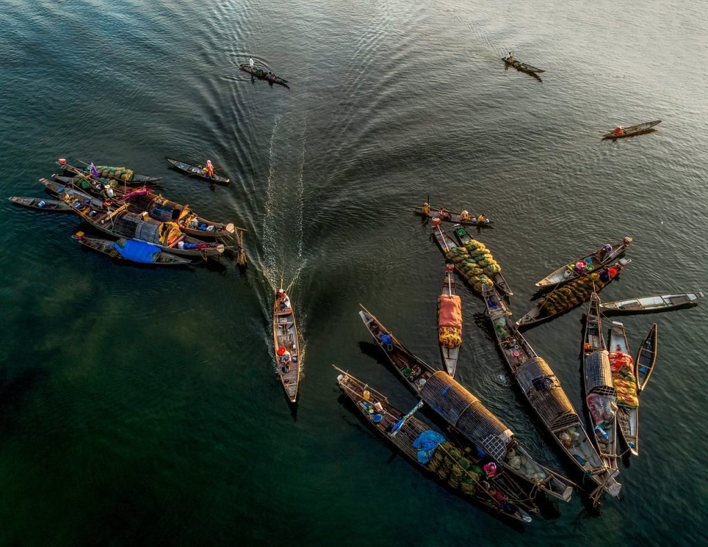 boats, market, fisherman, river, nature, vietnam, water